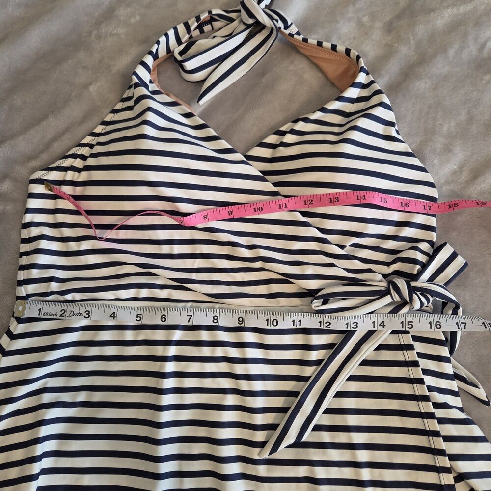 J. Crew Navy White Striped Halter Skirted Bathing Suit Womens Size 14 - Picture 7 of 7
